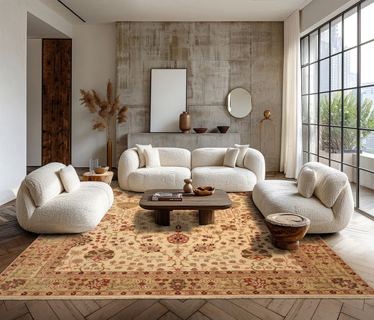 8'9''x11'9'' Hand Knotted Wool Beige Chobi Peshawar Traditional Rug