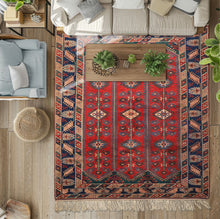 6x9 Red, Navy, Turquoise Color Hand Knotted Shirvan Wool Tribal Oriental Rug