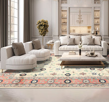 9x12 Ivory, Blush, Aqua Color Hand Knotted Organic Look Wool Traditional Oriental Rug