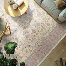 9x12 Ivory, Blush, Sage Color Hand Knotted Indo Kashan Wool Traditional Oriental Rug