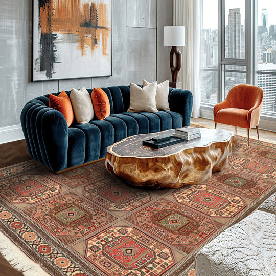 6'7''x10'7'' Hand Knotted Wool Blush Shirvan Tribal Geometric gul medallion Vintage Rug