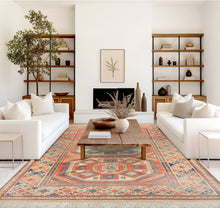 6x9 Burnt Orange, Ivory, Blue Color Hand Knotted Caucasian Kazak Wool Traditional Oriental Rug