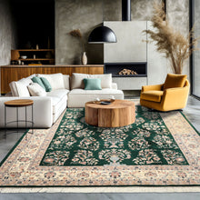 8x10 Emerald, Ivory, Blush Color Hand Knotted Indo Kashan Wool Traditional Oriental Rug