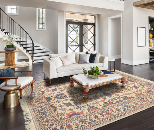 5'6''x8'6'' Hand Knotted Wool Ivory Oushak Arts & Crafts 150 KPSI Rug