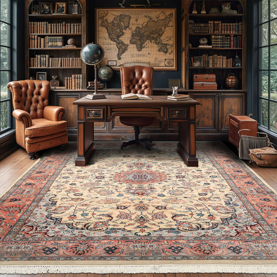 6'4''x10'1'' Hand Knotted New Zealand Wool Ivory Indo Tabriz Traditional Medallion Plush Pile Rug