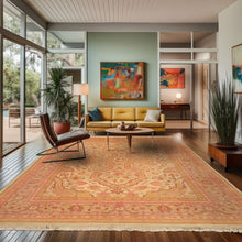 9x12 Beige, Pink, Rose Color Hand Knotted Indo Oushak Wool Arts & Crafts Oriental Rug