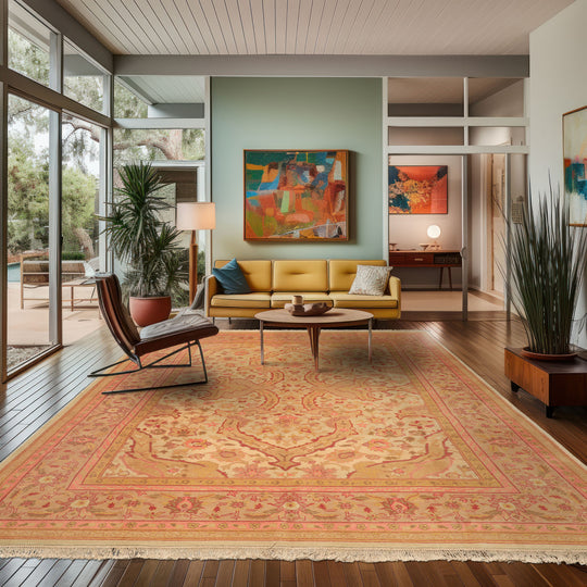 8'11''x11'11'' Hand Knotted Wool Beige Indo Oushak Arts & Crafts Rug