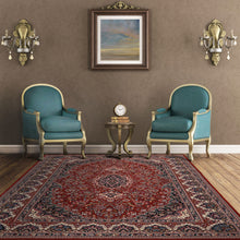 6x9 Red, Ivory, Navy Color Hand Knotted Pak Persian Wool & Silk Traditional Oriental Rug