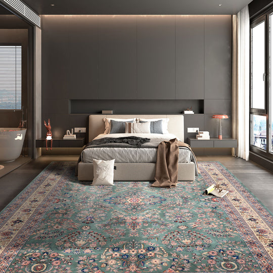 9x12'1'' Hand Knotted Wool Turquoise Sarouk Traditional Floral Rug