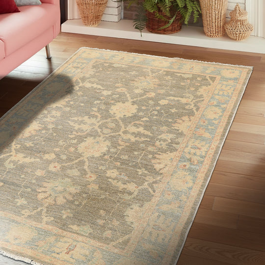 3x5 Hand Knotted Wool Gray Peshawar Traditional Rug
