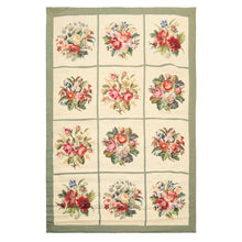 4x6 Ivory, Sage, Red Color Hand Woven Portugese Needlepoint Wool Traditional Oriental Rug