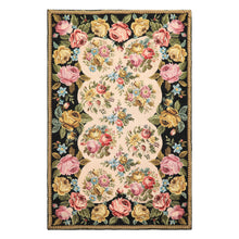 4x6 Blush, Black, Green Color Hand Woven French Needlepoint Wool Traditional Oriental Rug