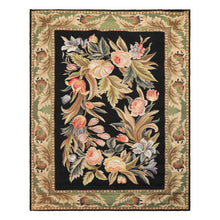 4x6 Black, Sage, Lavender Color Hand Woven French Needlepoint Wool Traditional Oriental Rug