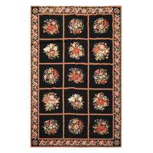 5x8 Black, Brown, Coral Color Hand Woven French Needlepoint Wool Traditional Oriental Rug
