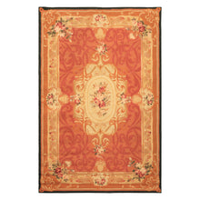 4x6 Gold, Rose, Caramel Color Hand Woven French Needlepoint Wool Traditional Oriental Rug