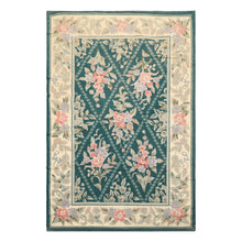4x6 Teal, Ivory, Blush Color Hand Woven French Needlepoint Wool Traditional Oriental Rug
