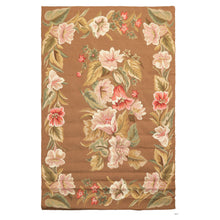 4x6 Brown, Gold, Pink Color Hand Woven French Needlepoint Wool Traditional Oriental Rug