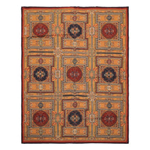 5x8 Gold, Navy, Green Color Hand Woven French Needlepoint Wool Traditional Oriental Rug