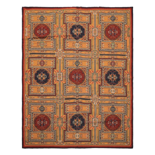 5'9"x6'8" Hand Woven Wool Gold French Needlepoint Traditional Medallion Rug