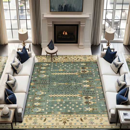 10x13'11'' Hand Knotted Wool Celadon, Ivory Oushak Traditional Floral Rug