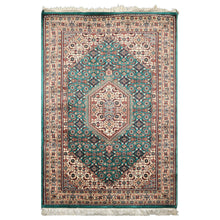 4x6 Green, Ivory, Rust Color Hand Knotted Indo Tabriz Wool Traditional Oriental Rug