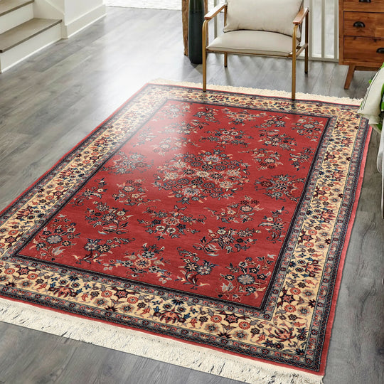 4x6 Hand Knotted New Zealand Wool Rose, Ivory Pak Persian Traditional 250 KPSI Sarouk Rug