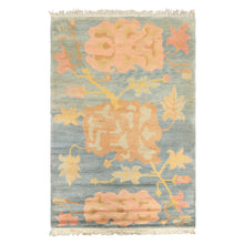 4x6 Blue, Blush, Peach Color Hand Knotted Tibetan Wool Transitional Oriental Rug
