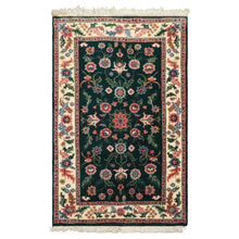 3x5 Emerald, Ivory, Blush Color Hand Knotted Indo Kashan Wool Traditional Oriental Rug