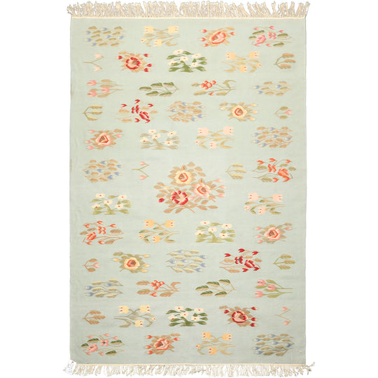 6x9 Hand Woven Wool Mint, Green Flatweave Kilim Transitional Caucasian Style Rug