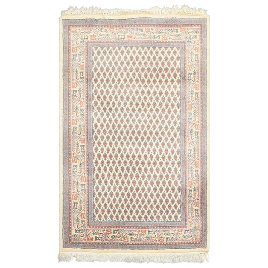 3x5 Hand Knotted Wool Ivory, Rose Boteh Traditional Paisley Rug