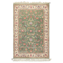 3x5 Sage, Ivory, Rose Color Hand Knotted Indo Kashan Wool Traditional Oriental Rug