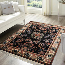 4x6 Black, Ivory, Sage Color Hand Knotted Indo Sarouk New Zealand Wool Traditional Oriental Rug