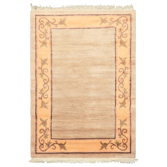 4x6 Hand Knotted Wool Beige, Peach Tibetan Traditional Classic European Michaelian and Kohlberg Rug