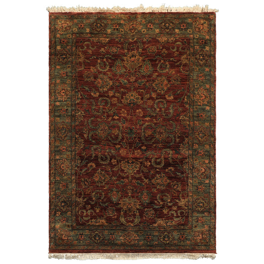 4'6''x6'9'' Hand Knotted Wool Rust, Green Samad Traditional Patterned Rug