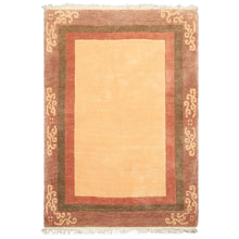 4x6 Ivory, Rose, Olive Color Hand Knotted Tibetan Wool Traditional Oriental Rug