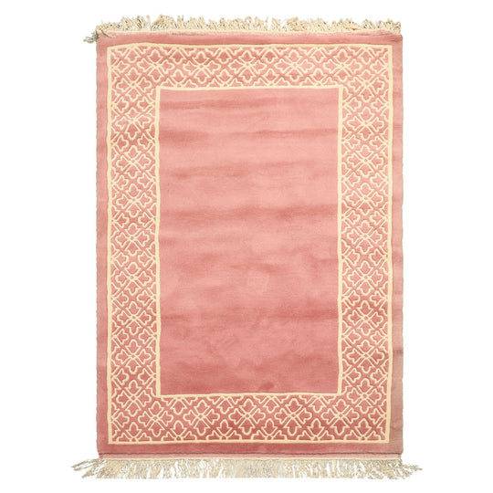 4x6 Hand Knotted Wool Blush, Ivory Indo Tibetan Transitional Bordered Rug