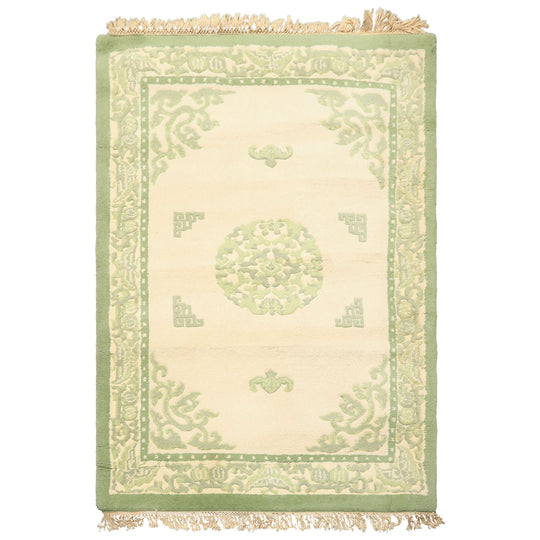 4x6 Hand Knotted Wool Ivory, Sage French Aubusson savonnerie Traditional Botanical Plush Pile Rug
