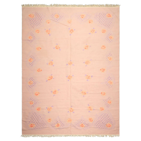 9x12 Hand Woven Wool Baby Pink, Lavender Dhurry Kilim Transitional Reversible Rug