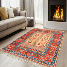 6x7 Ivory, Orange, Aqua Color Hand Knotted Turkish Kula Wool Traditional Oriental Rug