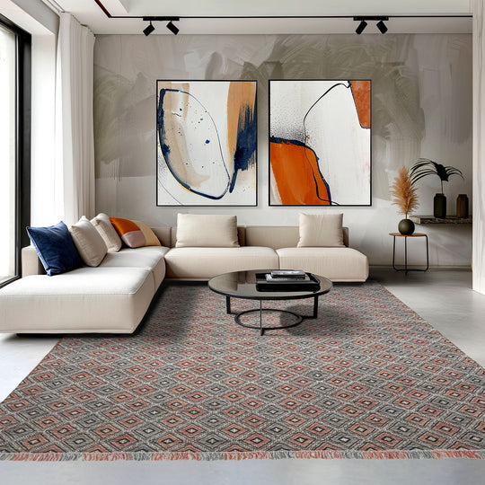 Multi Size Hand Woven Wool Black Coral Modern & Contemporary Flatweave Area Rug