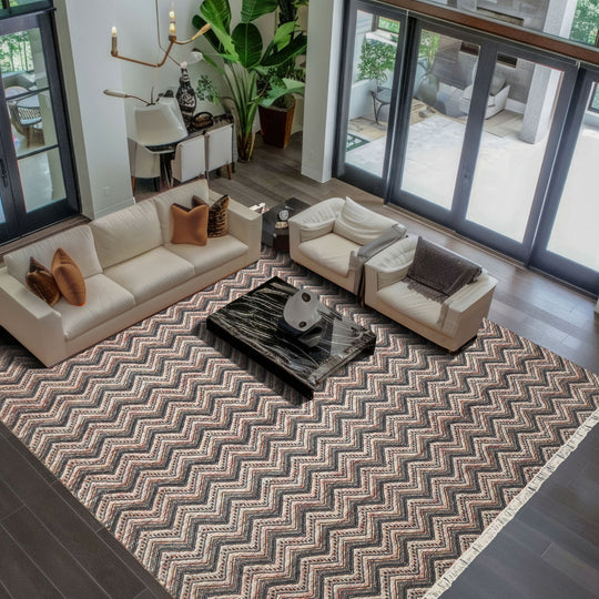 Multi Size Hand Woven Wool Black Ivory Modern & Contemporary Flatweave Area Rug
