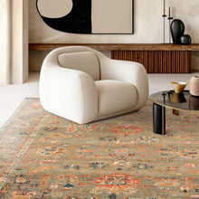 6x8'3 Moss, Burnt Orange, Gold Color Hand Knotted Oushak Wool Arts & Crafts Oriental Rug