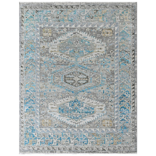 8x10'2'' Hand Knotted Wool Gray, Blue Oushak Southwestern Rug