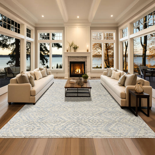 Multi Size Hand Knotted Wool Gray, Blue Oushak Southwestern Rug