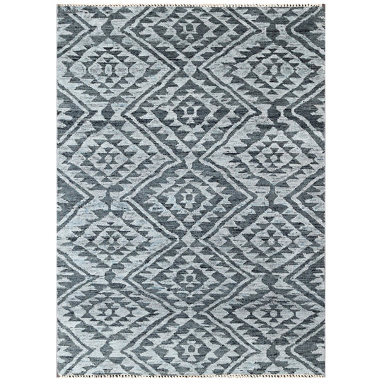 4'1''x5'11'' Hand Knotted Wool Dark Gray, Silver Oushak Southwestern Rug