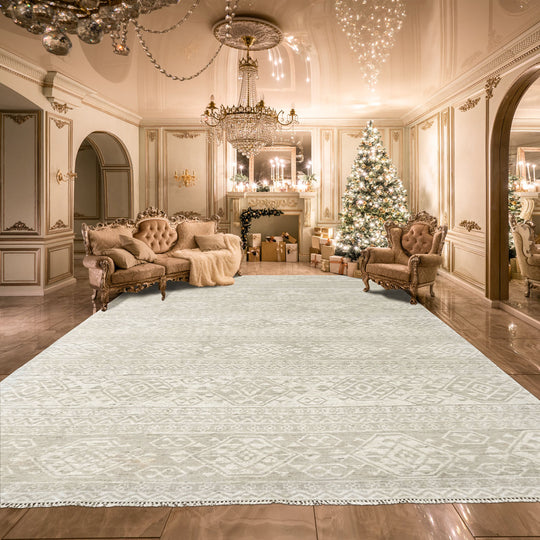 Multi Size Hand Knotted Wool Beige Oushak Southwestern