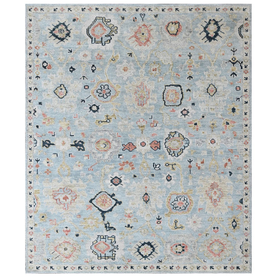8'1''x9'11'' Hand Knotted Wool Aqua, Beige Oushak Transitional Rug