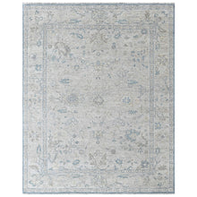9x12 Gray, Beige, Blue Color Hand Knotted Oushak Wool Transitional Oriental Rug