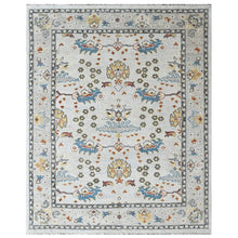 8x10 Ivory, Gray, Gold Color Hand Knotted Oushak Wool Transitional Oriental Rug