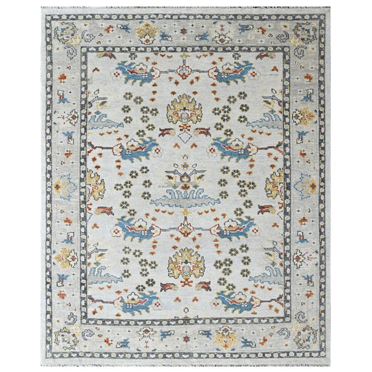 7'10''x9'10'' Hand Knotted Wool Ivory Oushak Transitional Rug